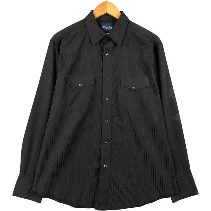 Wrangler Stripe Pattern Long Sleeve Western Shirt, Men's Size L unclear black type Vintage Second Hand