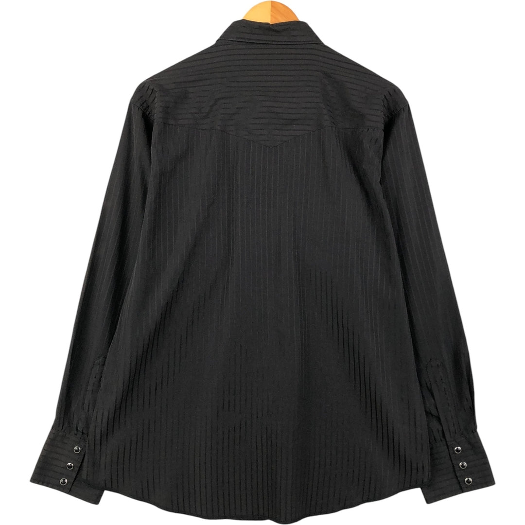 Wrangler Stripe Pattern Long Sleeve Western Shirt, Men's Size L unclear black type Vintage Second Hand