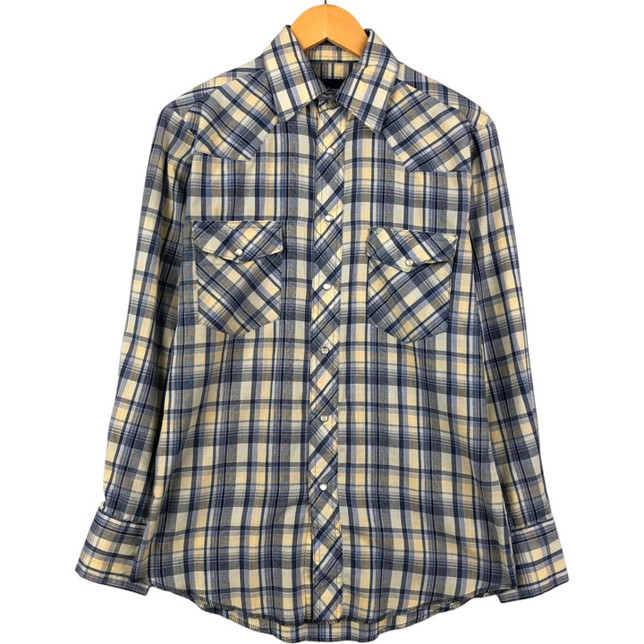 Wrangler Western Shirts Check Pattern Long Sleeve Western Shirt Men's Size Medium unclear blue type Vintage Second Hand