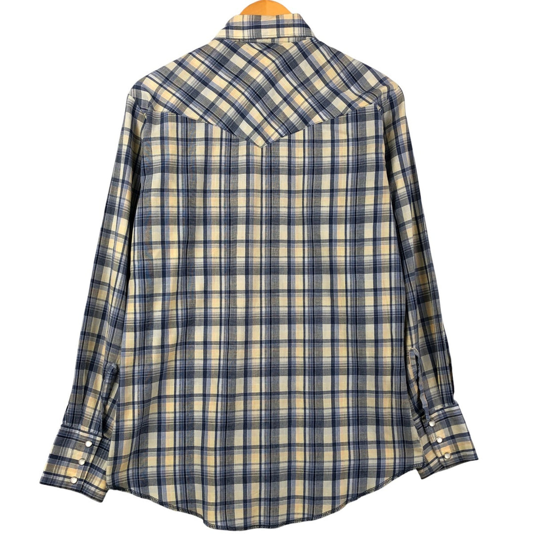 Wrangler Western Shirts Check Pattern Long Sleeve Western Shirt Men's Size Medium unclear blue type Vintage Second Hand