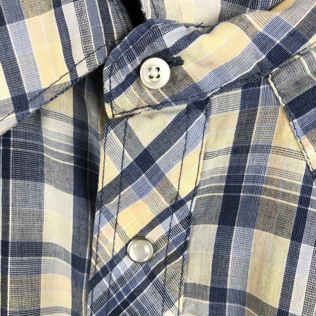 Wrangler Western Shirts Check Pattern Long Sleeve Western Shirt Men's Size Medium unclear blue type Vintage Second Hand