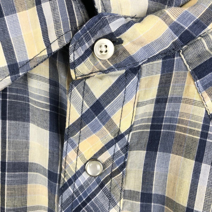 Wrangler Western Shirts Check Pattern Long Sleeve Western Shirt Men's Size Medium unclear blue type Vintage Second Hand