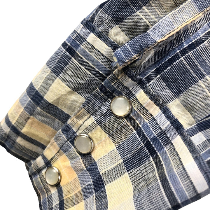 Wrangler Western Shirts Check Pattern Long Sleeve Western Shirt Men's Size Medium unclear blue type Vintage Second Hand