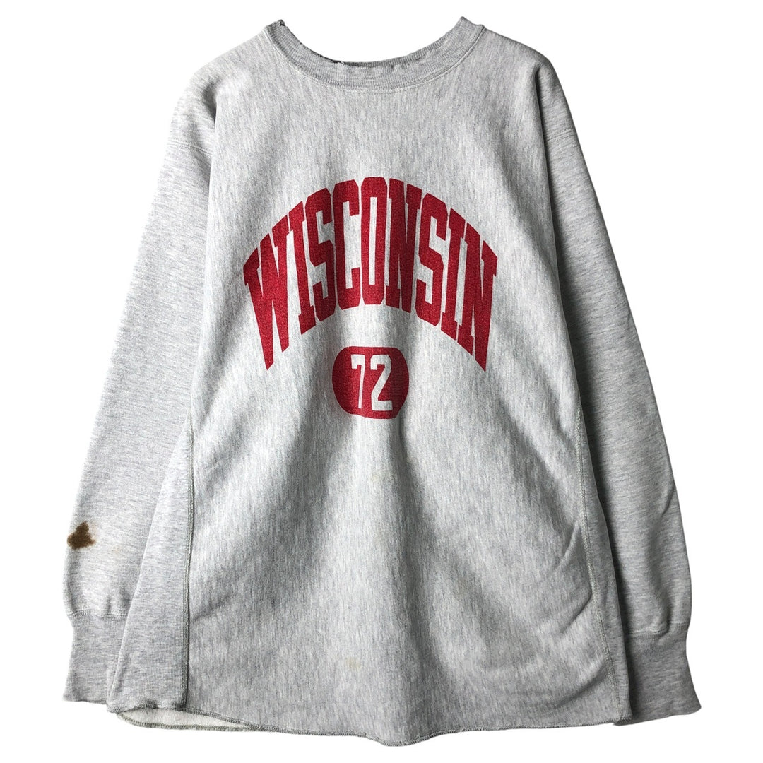90'S Champion Reverse Weave University of Wisconsin College Sweatshirt with Embroidered Tag, Made in USA cotton gray type Vintage Second Hand