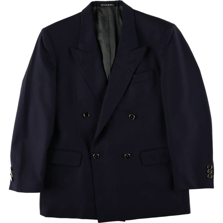 El Corte Ingles Emidio Tucci double-breasted peak lapel navy blazer, men's size L wool navy blue type Vintage Second Hand