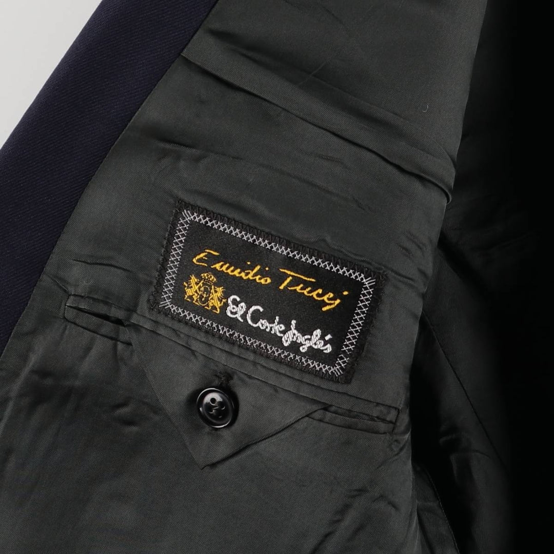 El Corte Ingles Emidio Tucci double-breasted peak lapel navy blazer, men's size L wool navy blue type Vintage Second Hand