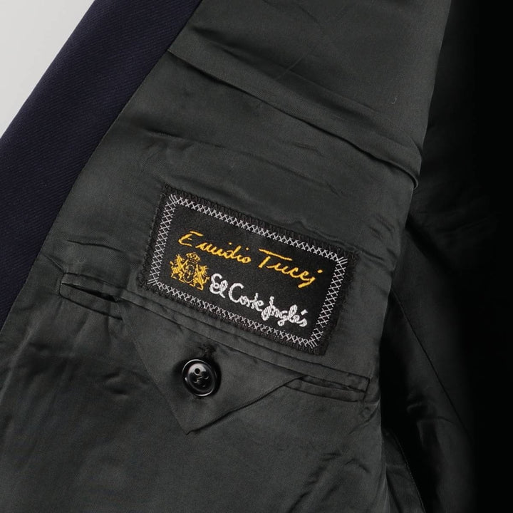 El Corte Ingles Emidio Tucci double-breasted peak lapel navy blazer, men's size L wool navy blue type Vintage Second Hand