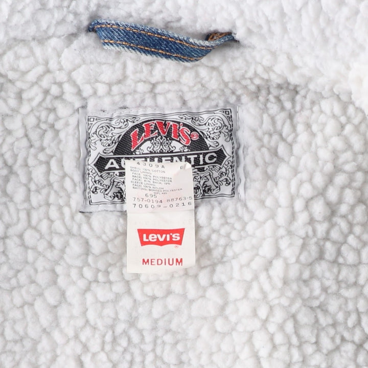90'S Levi's 70609-0216 Denim Boa Jacket, Men's Size Medium cotton blue type Vintage Second Hand