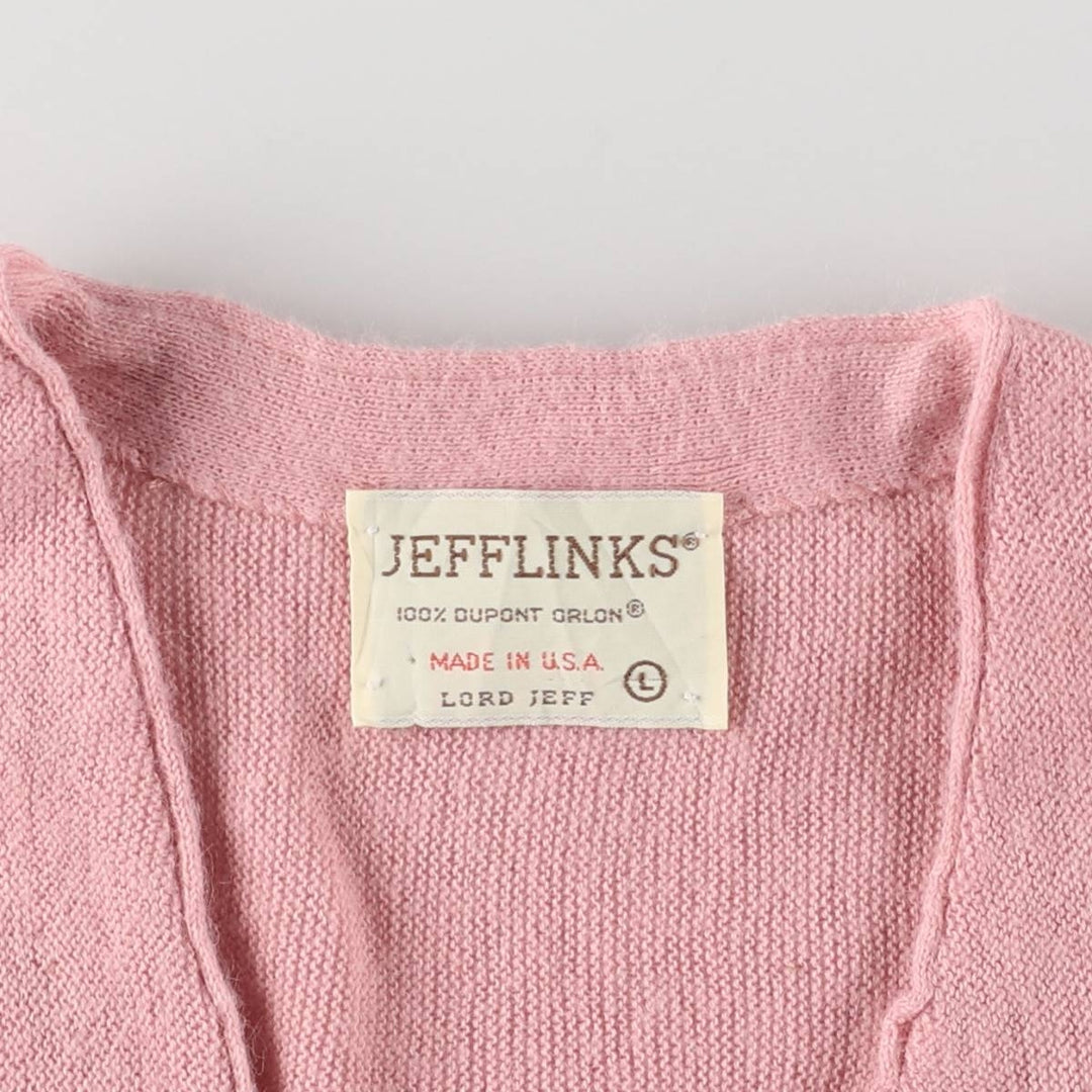 Vintage 70s-80'S JEFFLINK acrylic knit cardigan, made in the USA, size L, men's Oron Acrylic coral Vintage Second Hand