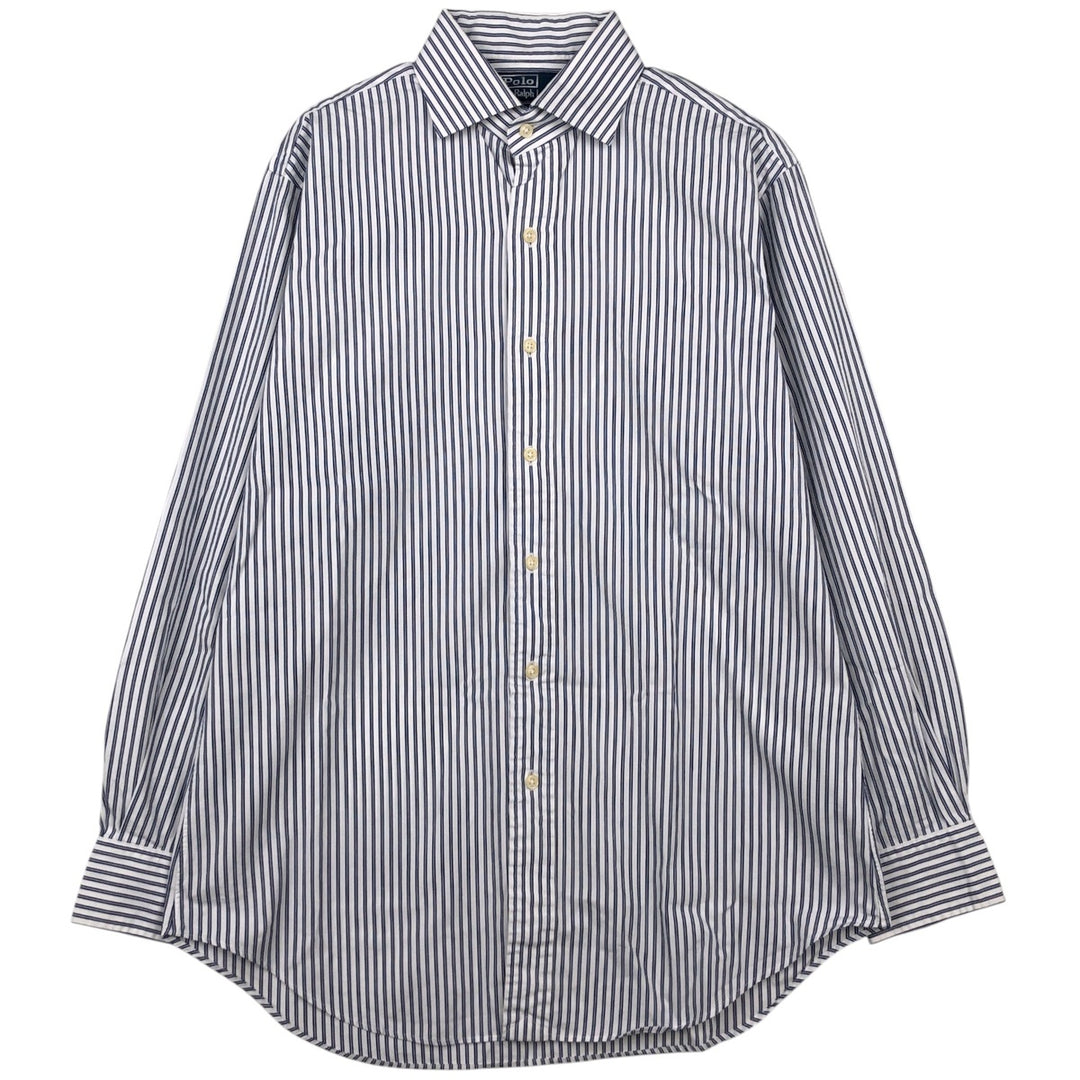 Ralph Lauren REGENT CLASSIC FIT Wide Collar Long Sleeve Cotton Stripe Shirt, Men's Size M (approx.) cotton white type Vintage Second Hand