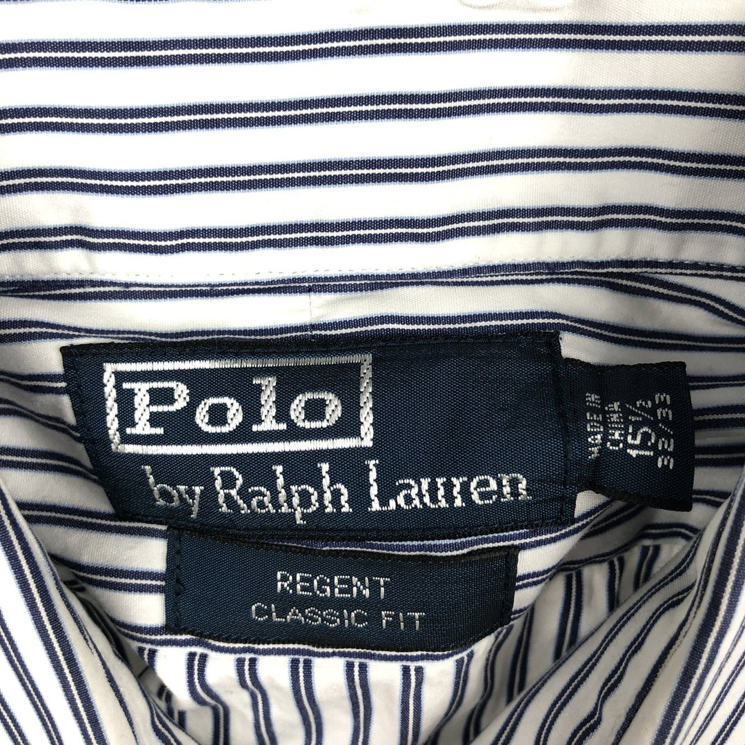 Ralph Lauren REGENT CLASSIC FIT Wide Collar Long Sleeve Cotton Stripe Shirt, Men's Size M (approx.) cotton white type Vintage Second Hand