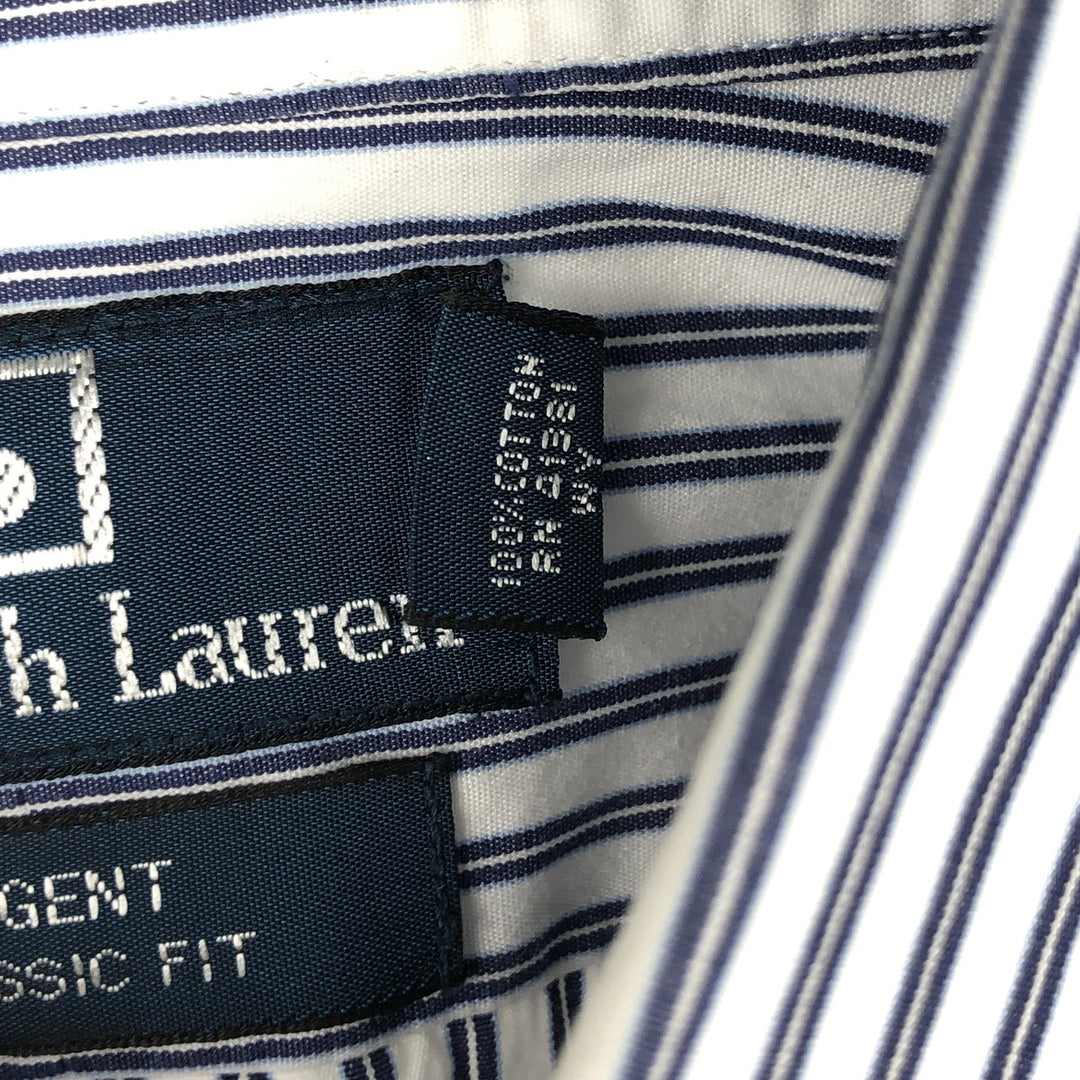 Ralph Lauren REGENT CLASSIC FIT Wide Collar Long Sleeve Cotton Stripe Shirt, Men's Size M (approx.) cotton white type Vintage Second Hand