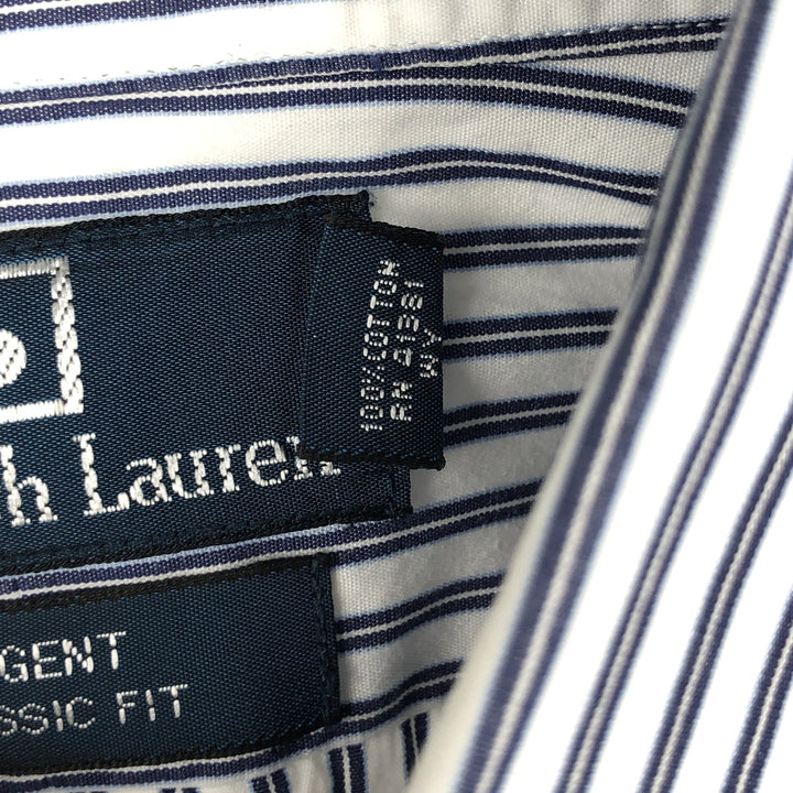 Ralph Lauren REGENT CLASSIC FIT Wide Collar Long Sleeve Cotton Stripe Shirt, Men's Size M (approx.) cotton white type Vintage Second Hand
