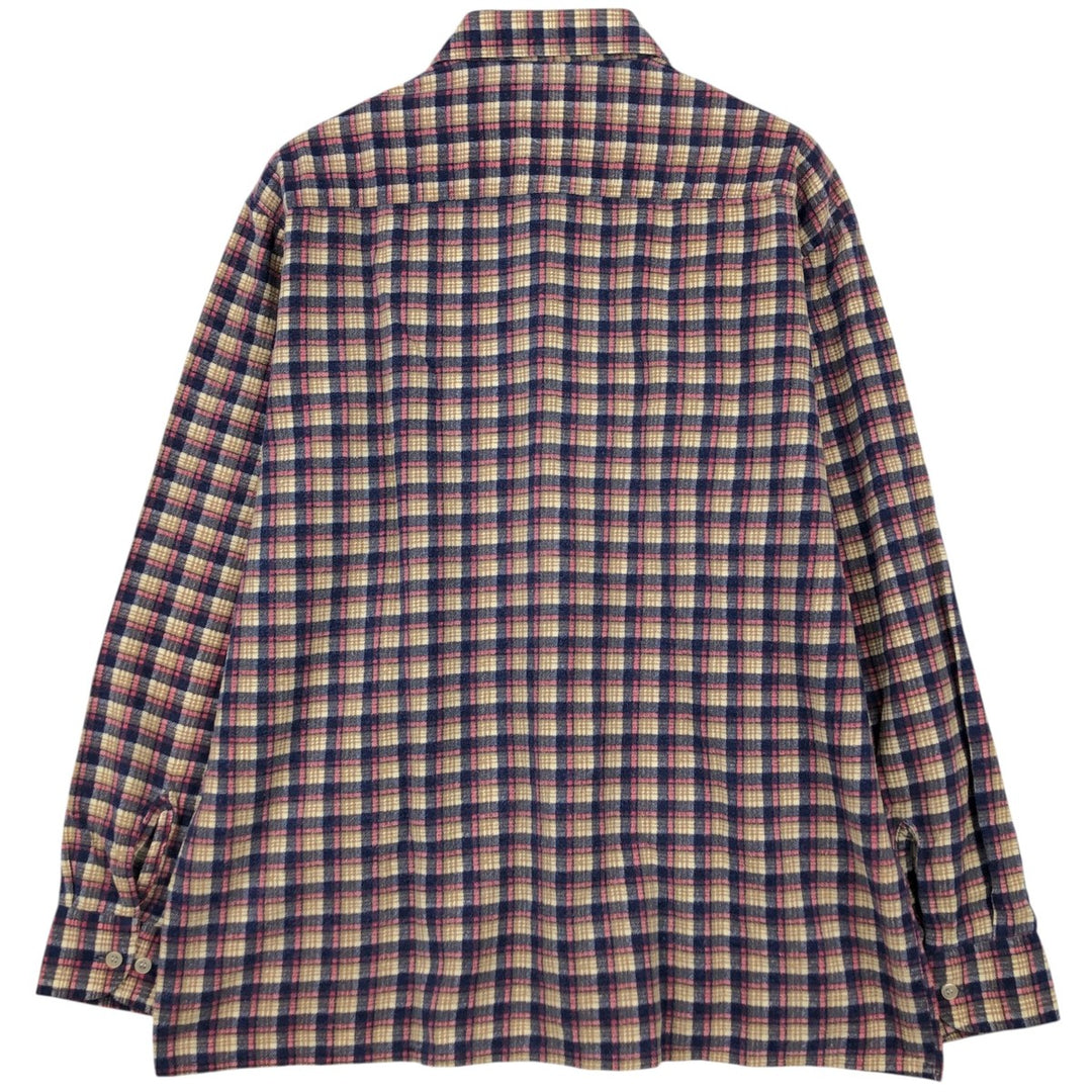 80'S Dickies Long Sleeve Printed Flannel Check Shirt Box Shirt Men's Size L Vintage cotton Beige type Vintage Second Hand