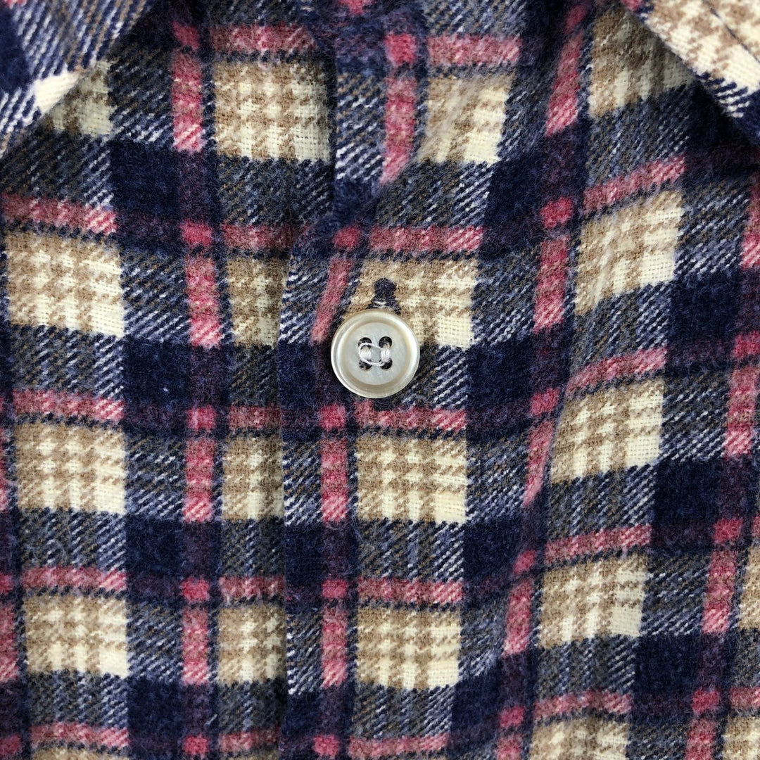 80'S Dickies Long Sleeve Printed Flannel Check Shirt Box Shirt Men's Size L Vintage cotton Beige type Vintage Second Hand