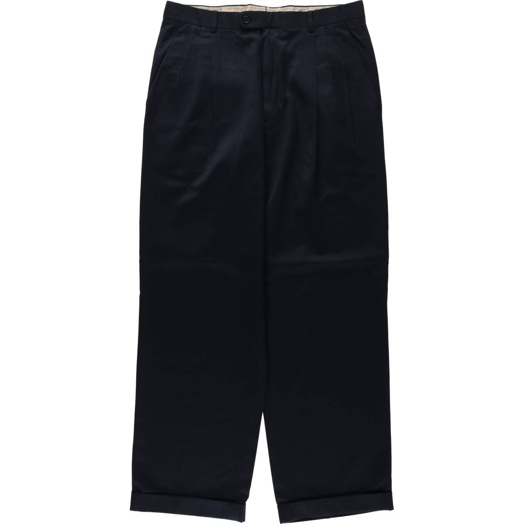 Zanella Three-Pleat Wool Trousers, Italian Made, Men's Size W34 (approx.), Vintage wool navy blue type Vintage Second Hand