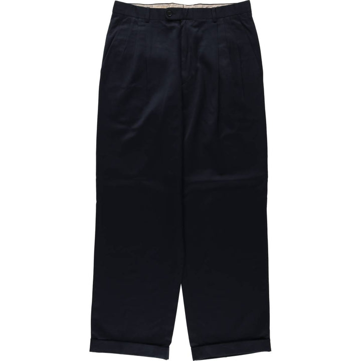 Zanella Three-Pleat Wool Trousers, Italian Made, Men's Size W34 (approx.), Vintage wool navy blue type Vintage Second Hand