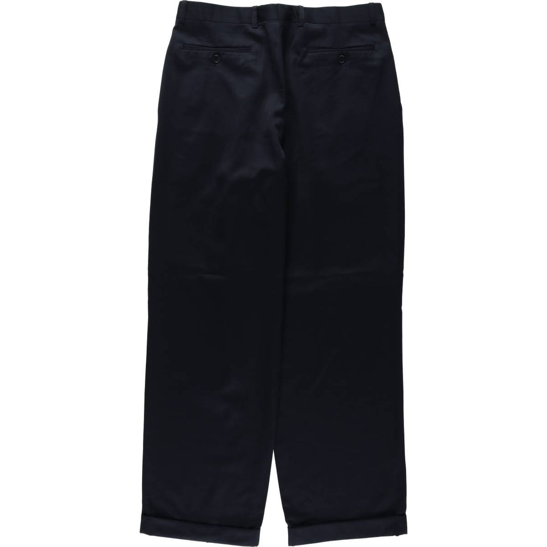 Zanella Three-Pleat Wool Trousers, Italian Made, Men's Size W34 (approx.), Vintage wool navy blue type Vintage Second Hand