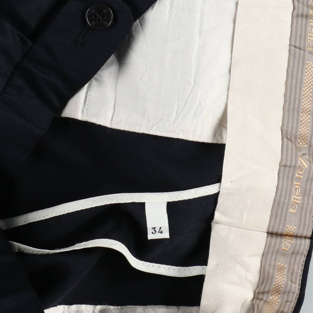 Zanella Three-Pleat Wool Trousers, Italian Made, Men's Size W34 (approx.), Vintage wool navy blue type Vintage Second Hand