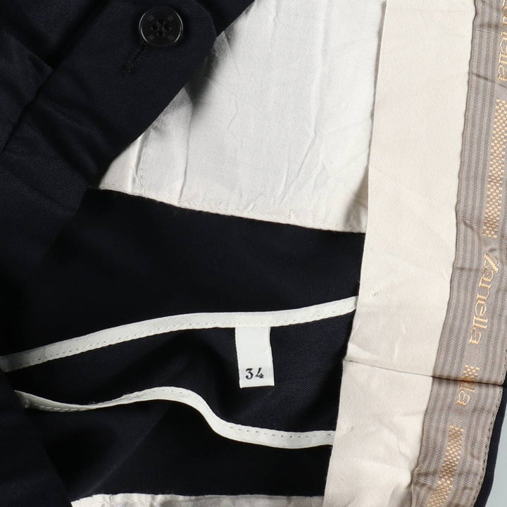 Zanella Three-Pleat Wool Trousers, Italian Made, Men's Size W34 (approx.), Vintage wool navy blue type Vintage Second Hand