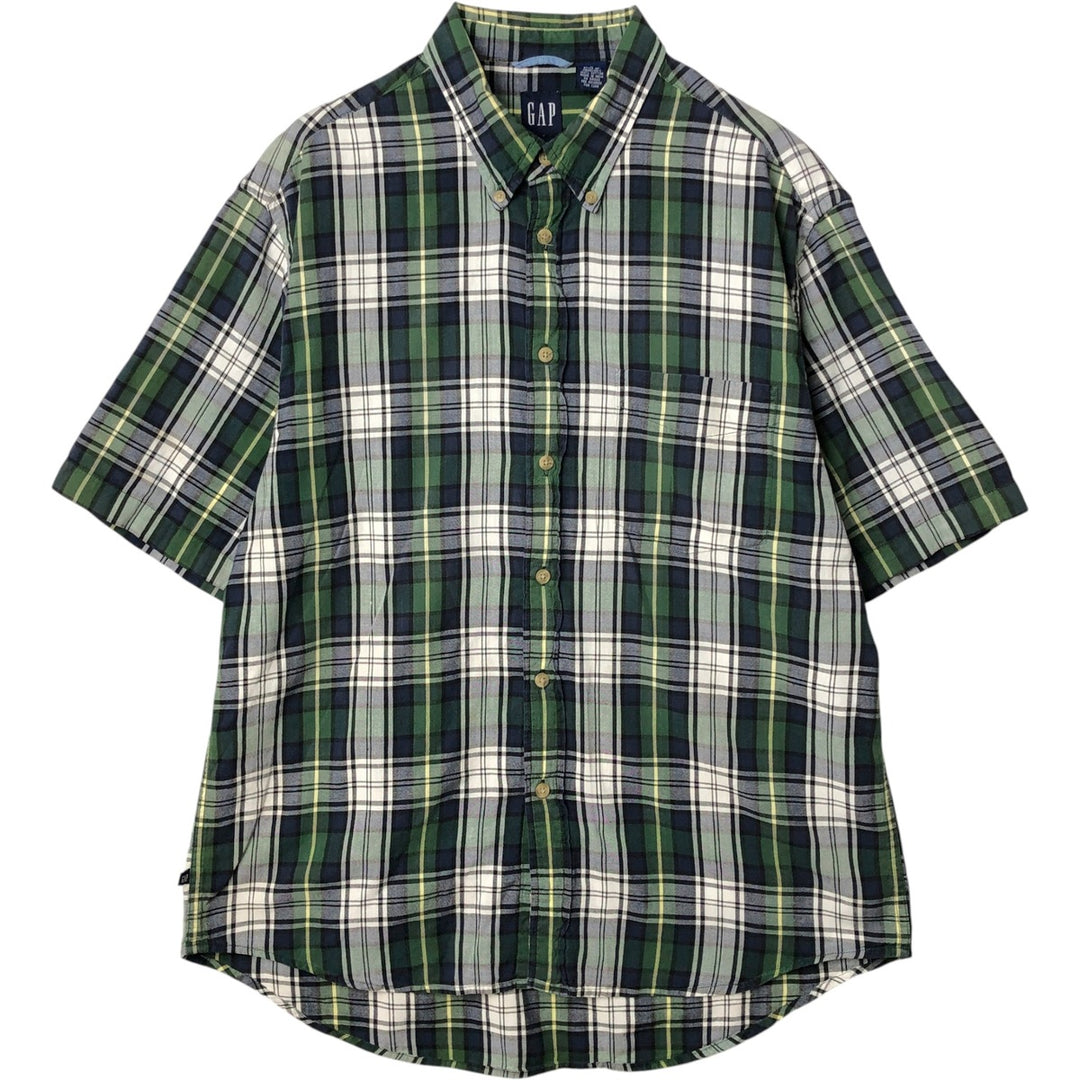 90'S GAP Old Gap Short Sleeve Button Down Check Shirt Men's L Size Vintage cotton green type Vintage Second Hand