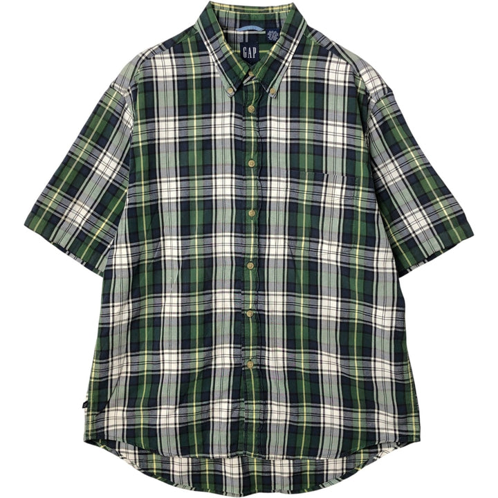 90'S GAP Old Gap Short Sleeve Button Down Check Shirt Men's L Size Vintage cotton green type Vintage Second Hand