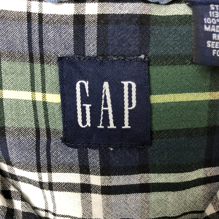 90'S GAP Old Gap Short Sleeve Button Down Check Shirt Men's L Size Vintage cotton green type Vintage Second Hand