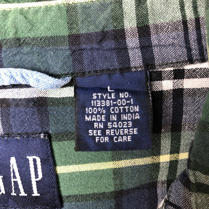 90'S GAP Old Gap Short Sleeve Button Down Check Shirt Men's L Size Vintage cotton green type Vintage Second Hand