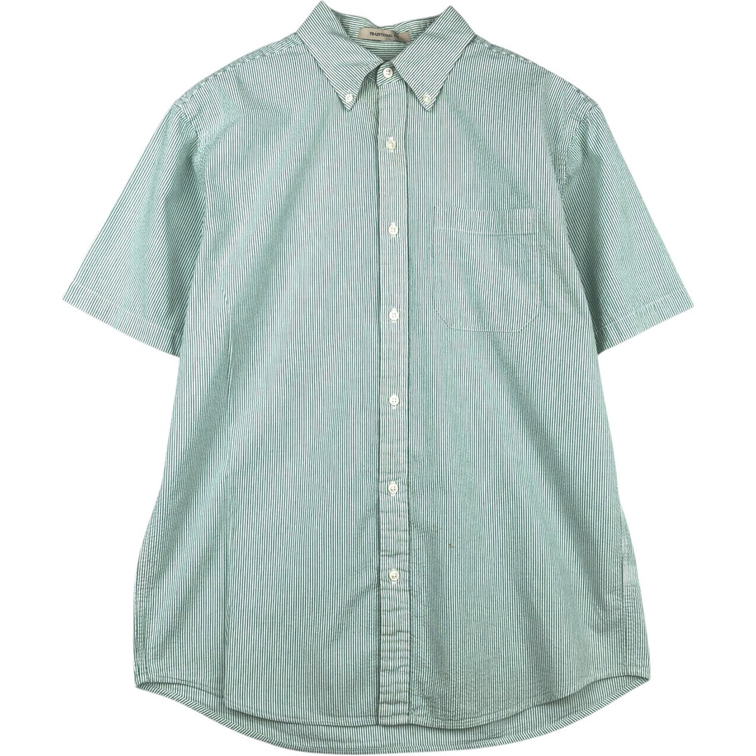 90s-00'S L.L.Bean Traditional Fit Short-Sleeve Button-Down Striped Shirt, Men's Size M (approx.), Vintage cotton green type Vintage Second Hand