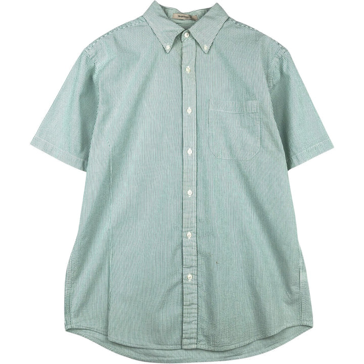 90s-00'S L.L.Bean Traditional Fit Short-Sleeve Button-Down Striped Shirt, Men's Size M (approx.), Vintage cotton green type Vintage Second Hand