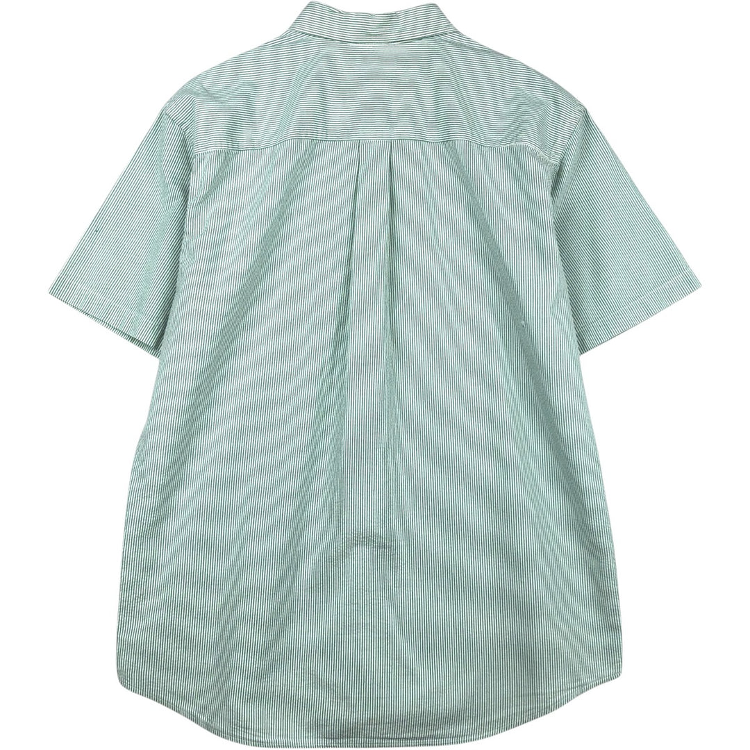 90s-00'S L.L.Bean Traditional Fit Short-Sleeve Button-Down Striped Shirt, Men's Size M (approx.), Vintage cotton green type Vintage Second Hand