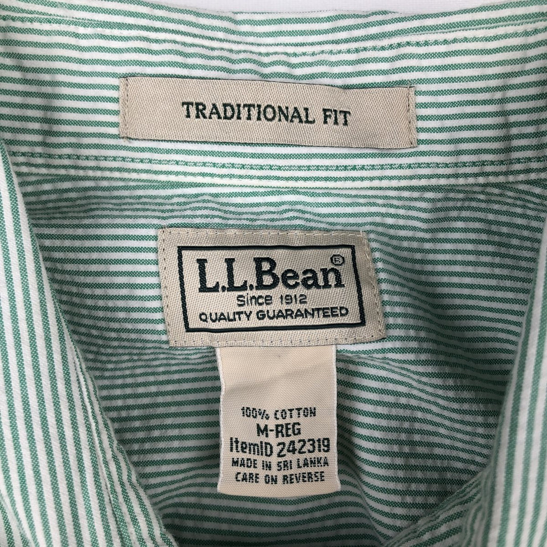 90s-00'S L.L.Bean Traditional Fit Short-Sleeve Button-Down Striped Shirt, Men's Size M (approx.), Vintage cotton green type Vintage Second Hand