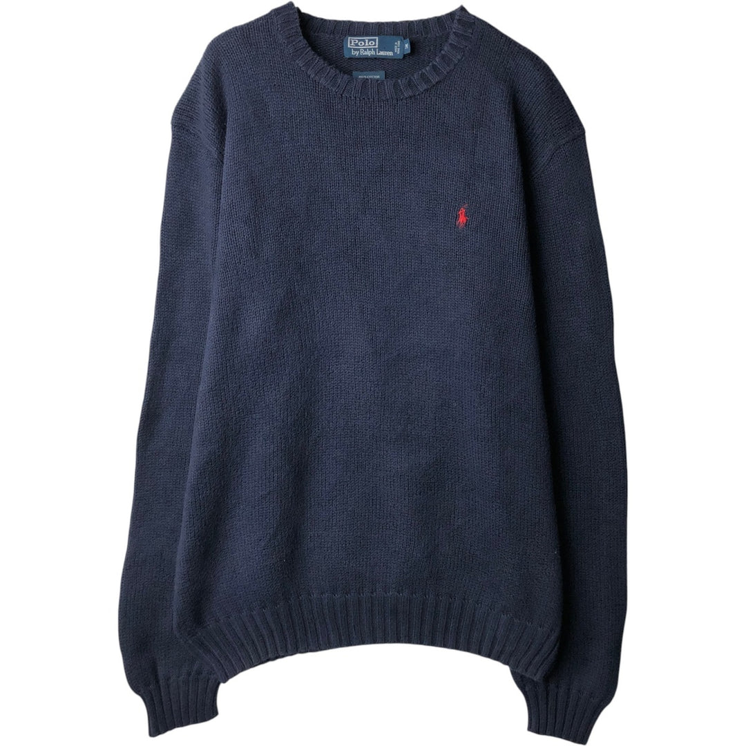 Ralph Lauren POLO by Ralph Lauren Cotton Knit Sweater Men's M Size cotton navy blue type Vintage Second Hand
