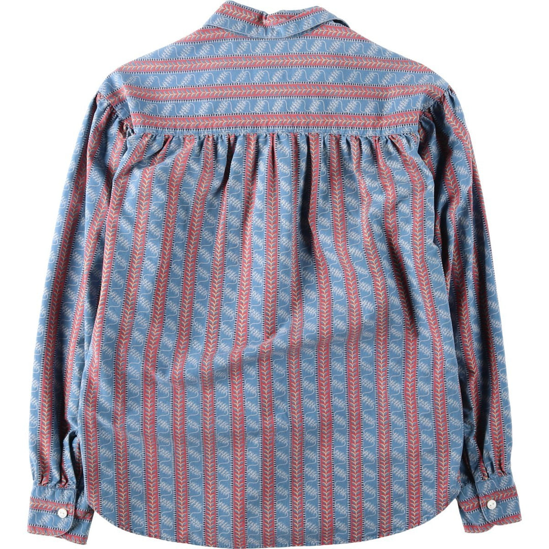 80s-90'S Ralph Lauren Country Stripe Pattern Long-Sleeve Open-Collar Shirt, Women's Size M (approx.), Vintage cotton blue type Vintage Second Hand