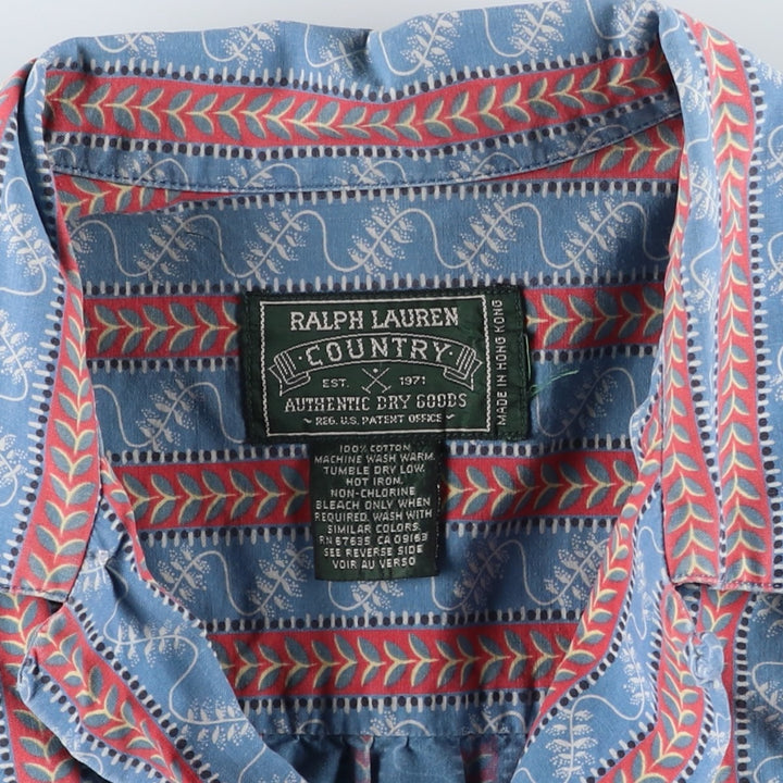 80s-90'S Ralph Lauren Country Stripe Pattern Long-Sleeve Open-Collar Shirt, Women's Size M (approx.), Vintage cotton blue type Vintage Second Hand