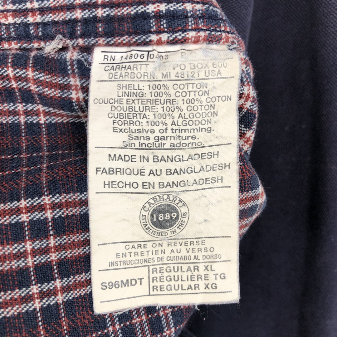Carhartt Long Sleeve Duck Work Shirt, Men's XL cotton Purple type blue-purple Vintage Second Hand