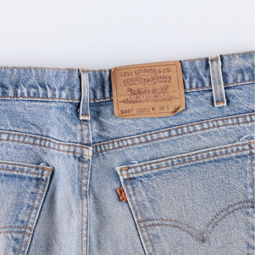 90'S Levi's 505 Regular Fit Straight Leg Tapered Denim Pants with Orange Tab, Made in USA, Men's Size 36 cotton blue type Vintage Second Hand
