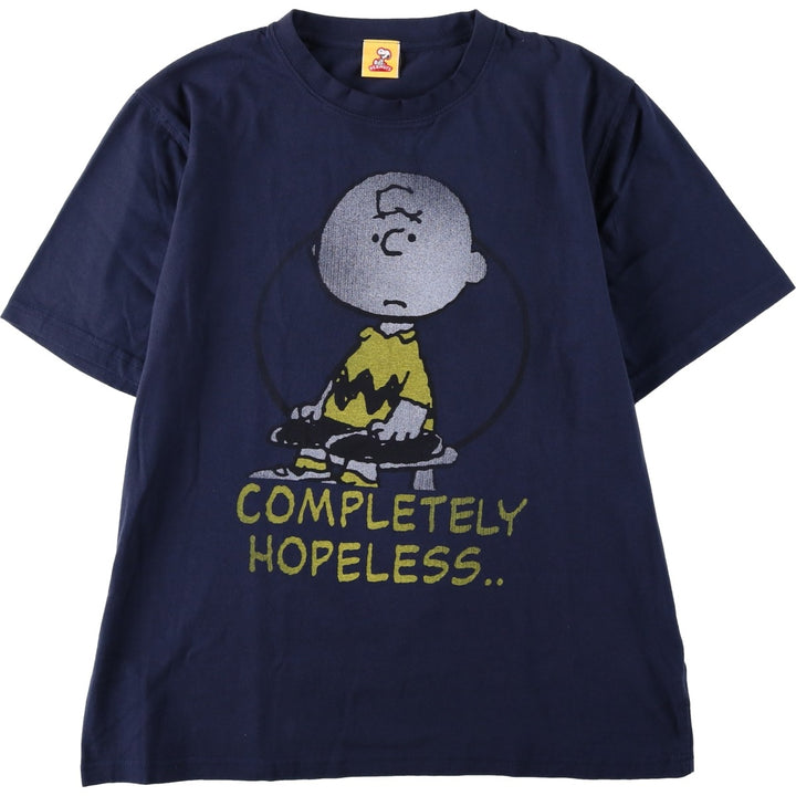 PEANUTS Charlie Brown Character Print T-Shirt (Men's Size M) cotton navy blue type Vintage Second Hand