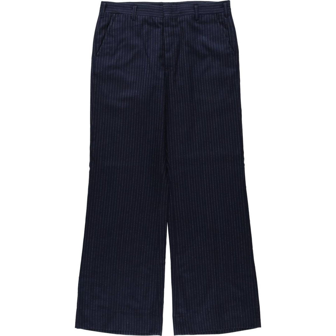Striped Pattern Slacks, Wide Leg Pants, Men's Size W34 (approx.), Single Pleat unclear navy blue type Vintage Second Hand