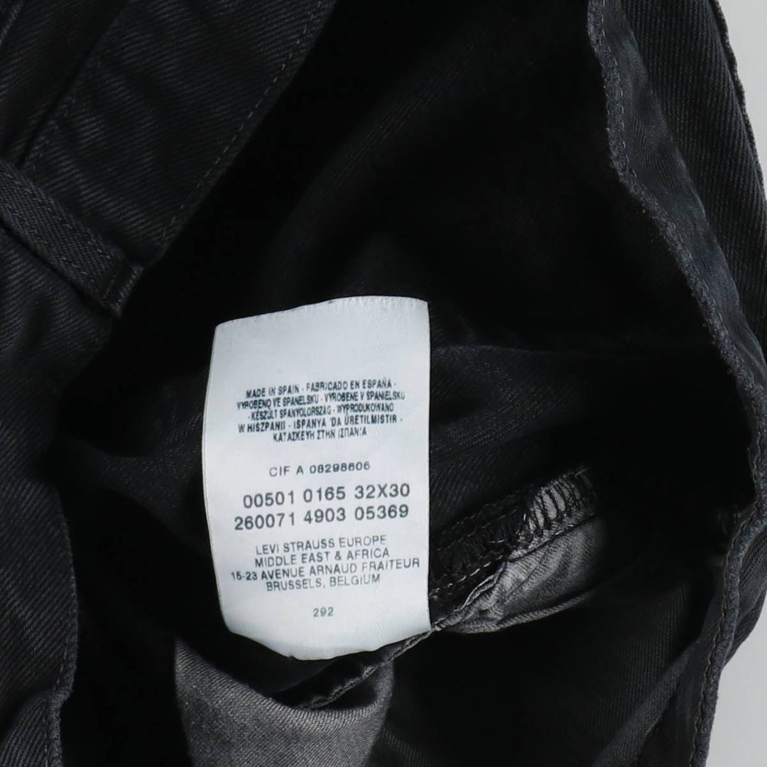 Levi's 501 0165 Euro Model Black Denim Straight Leg Jeans, Made in Spain, Men's Size W30 (approx.) cotton black type Vintage Second Hand