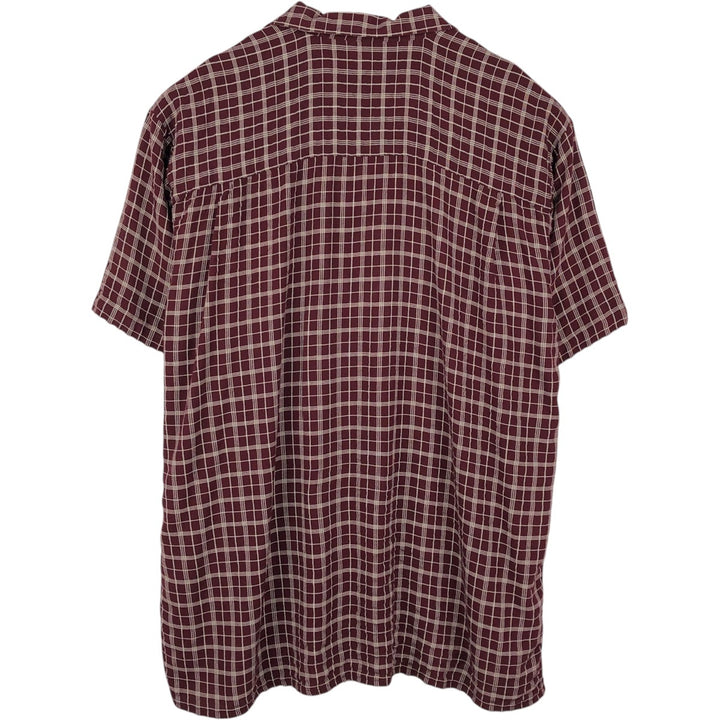 90s-era Craft & Barrow Check Pattern Short-Sleeve Open Collar Silk Shirt, Boxy Shirt, Men's Size L (Equivalent), Vintage silk bordeaux Vintage Second Hand