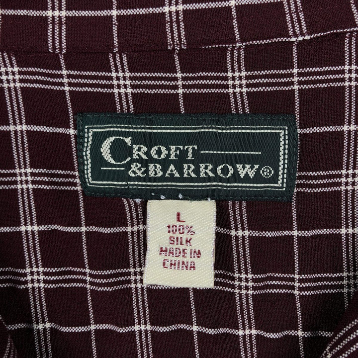 90s-era Craft & Barrow Check Pattern Short-Sleeve Open Collar Silk Shirt, Boxy Shirt, Men's Size L (Equivalent), Vintage silk bordeaux Vintage Second Hand