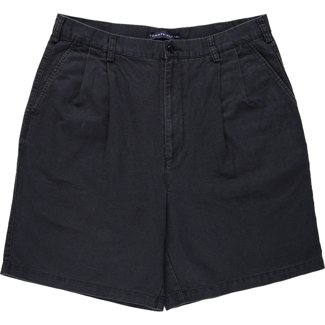 Tommy Hilfiger two-pleat cotton x linen shorts, men's size W37 (approx.) linen navy blue type Vintage Second Hand