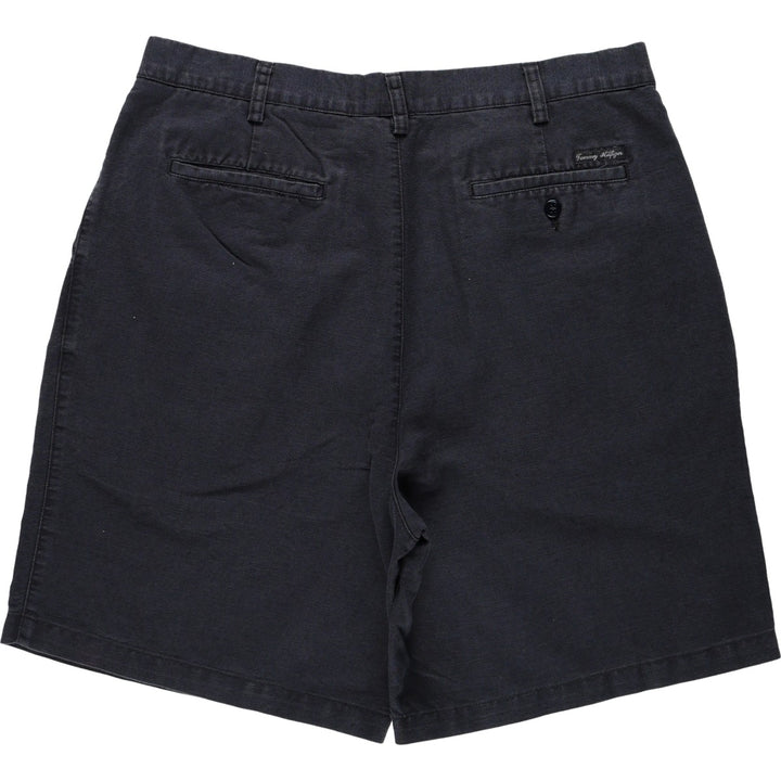 Tommy Hilfiger two-pleat cotton x linen shorts, men's size W37 (approx.) linen navy blue type Vintage Second Hand