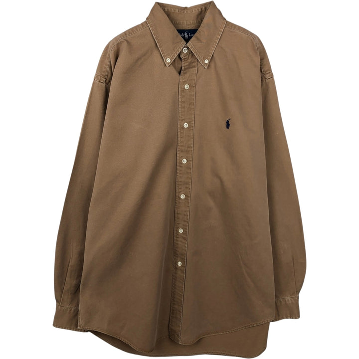 Ralph Lauren BLAKE long sleeve button down shirt, men's size M cotton beige type brown Vintage Second Hand