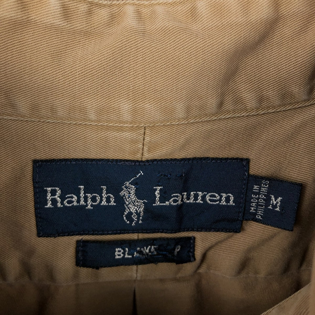 Ralph Lauren BLAKE long sleeve button down shirt, men's size M cotton beige type brown Vintage Second Hand