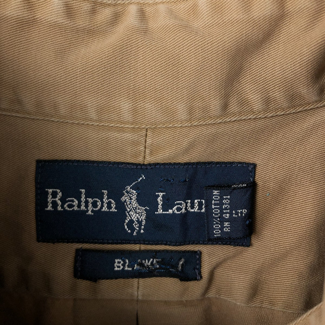 Ralph Lauren BLAKE long sleeve button down shirt, men's size M cotton beige type brown Vintage Second Hand