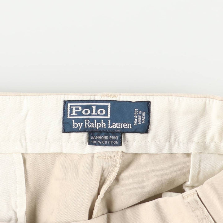 Ralph Lauren POLO by Ralph Lauren HAMMOND PANT, two-pleat chino pants, men's w36 equivalent cotton ivory Vintage Second Hand