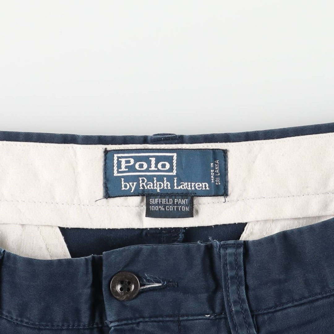Ralph Lauren POLO by Ralph Lauren SUFFIELD PANT Two-pleat Chino Pants Men's Size W32 cotton navy blue type Vintage Second Hand