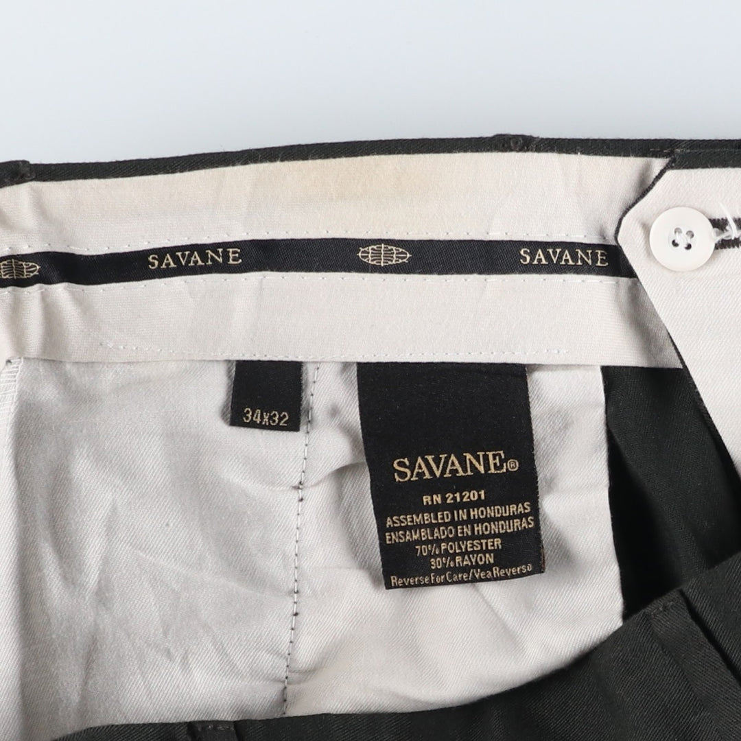 SAVANE Two-pleat Slacks, Men's, Size W34 polyester Charcoal Vintage Second Hand